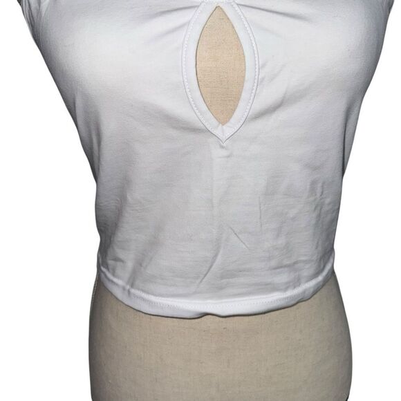 Kaly Chic Solid White Sleeveless adjustable spaghetti strap crop top cotton M - Picture 4 of 11